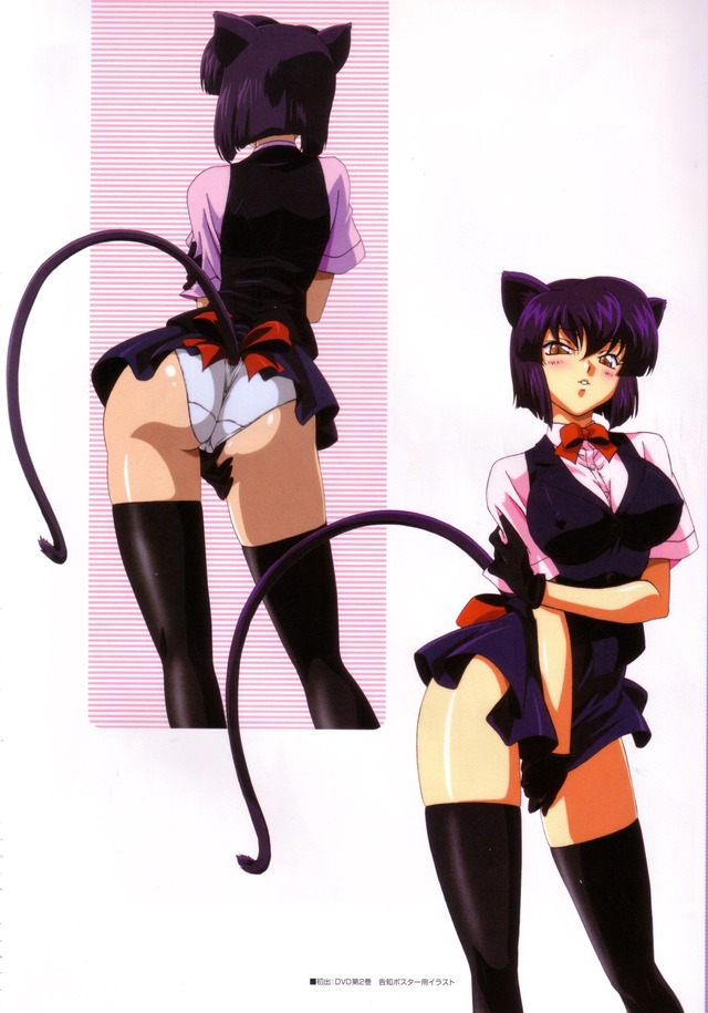 usagi-chan de cue!! hentai tail black chan hair ass eyes gloves cat thighhighs animal ears orange panties purple usagi cue usagichan cameltoe catgirl highres absurdres koshka