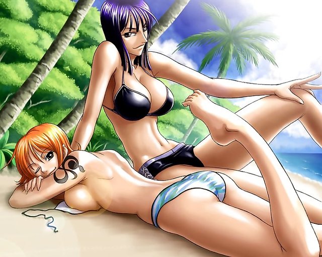 15 girls hentai hentai category page black girls female hair ass breasts large beach eyes long brown bikini feet kagami legs barefoot lying back support cloud viewer looking bare shoulders arm bottomup