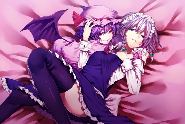 2girls hentai girls hat thighhighs wings sakuya konachan touhou izayoi scarlet cfdd remilia zan