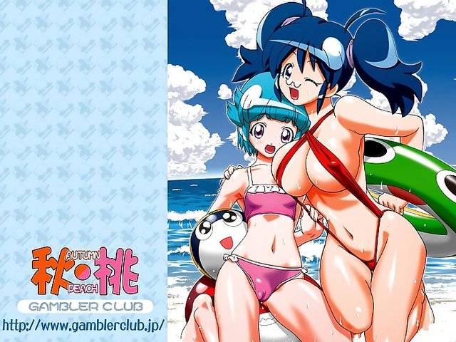 aki hinata hentai hair breasts blue bikini cameltoe