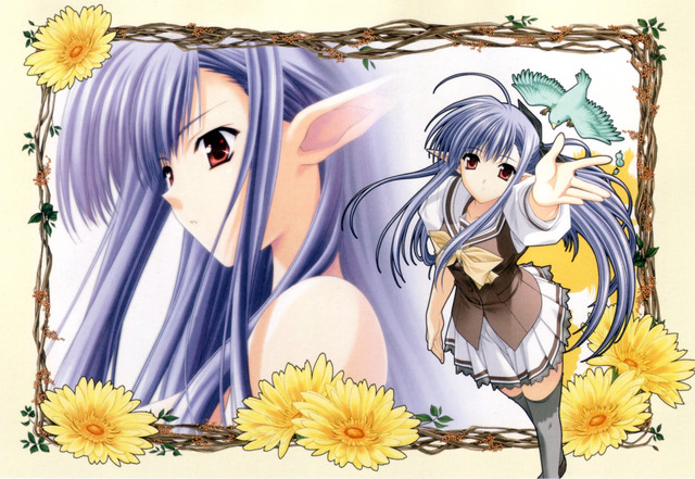 anime shuffle hentai hair blue long horizontal flower highres bouquet