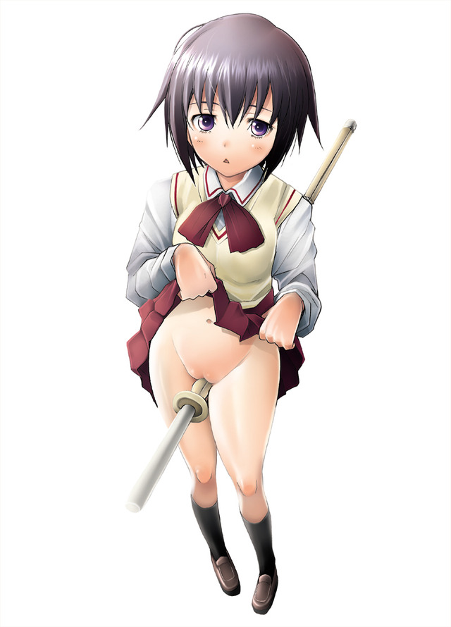 bamboo blade hentai black sword school uniform hair lift skirt blade eyes weapon short panties purple bab navel tamaki bamboo kawazoe