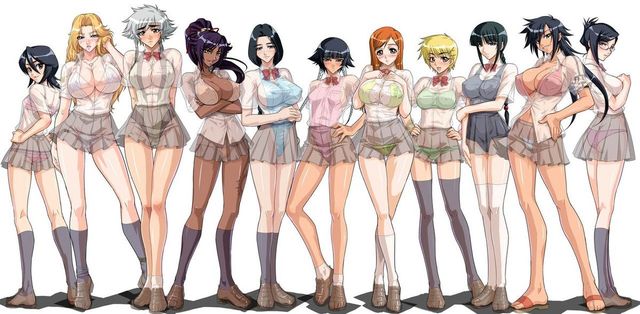 bleach hentai ururu school girls uniform line poses translucent seireitei