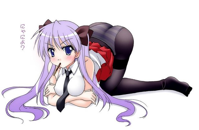 blue eyes hentai hentai hair ass blush mouth tagme blue eyes thighhighs hold feet kagami star shin panties purple twintails lucky pantyhose hiiragi narutaki pocky striped