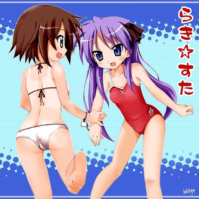 blue eyes hentai hentai hair ass blue eyes brown bikini feet kagami swimsuit yellow star one piece purple cameltoe fang barefoot tomusooya lucky hiiragi tan kusakabe soles tanline misao