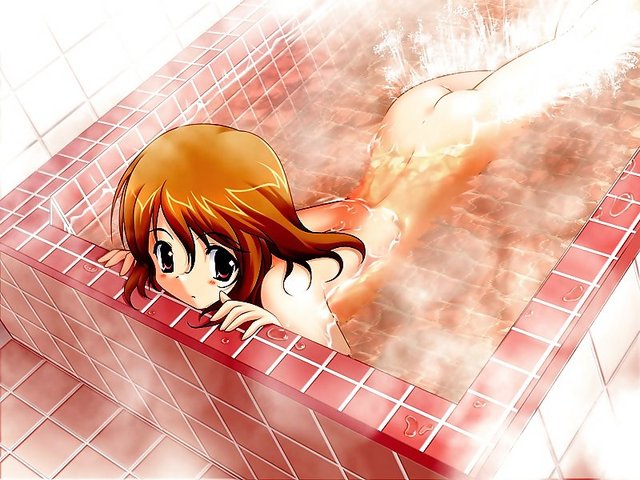 game cg hentai hentai game hair ass nude eyes brown steam red short bath solo water wet lying bathtub stomach