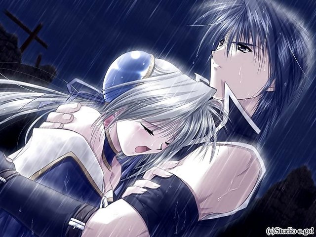 game cg hentai hentai page girl game night hair tears open mouth blue eyes closed yaoi boy rest hug cry studio couple outdoors rain sion silver ego vagrants chin emilia hairpods