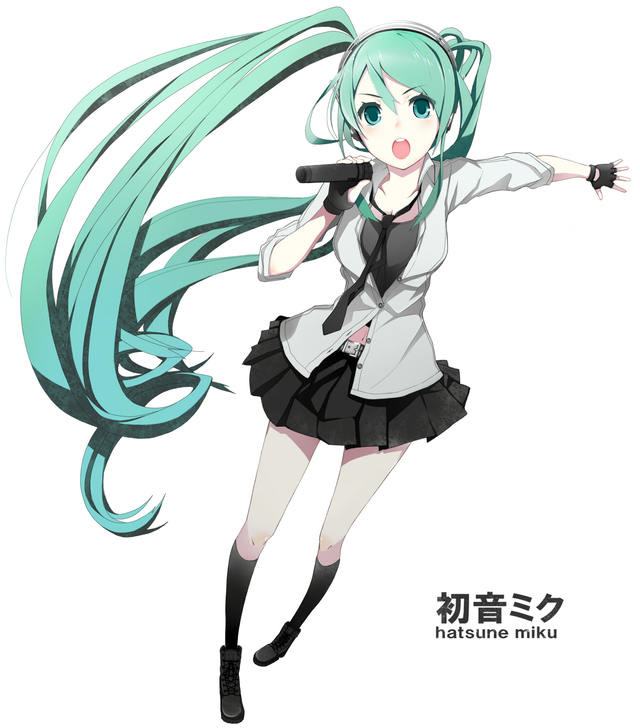 gloves hentai hentai albums galleries hair open mouth skirt userpics eyes gloves long categorized wallpapers simple miku belt taka solo highres aqua hatsune background vocaloid navel kneehighs fingerless headphones necktie kor microphone