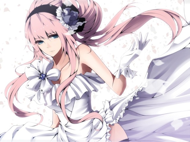 gloves hentai hentai hair gloves pink dress world megurine luka konachan petals vocaloid flowers sadakage