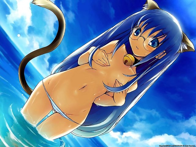 highres hentai page hair beach blue eyes collar horizontal dblog cat glasses bikini animal ears loli highres flat chest lowleg bell hips jingle jinglebell