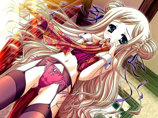 long hair hentai blonde game hair lift nipples skirt eyes long garter belt green loli panties lingerie nipple ribbon slip ribbons cuffs