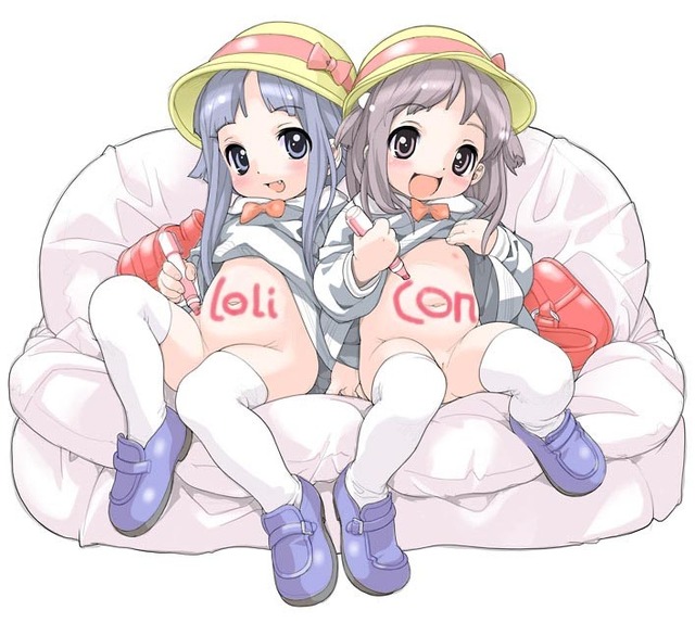 multiple girls hentai school girls uniform hair lift skirt hat bottomless thighhighs white loli fang multiple shoes bobbles thigh backpack bag toddlercon ornament marker