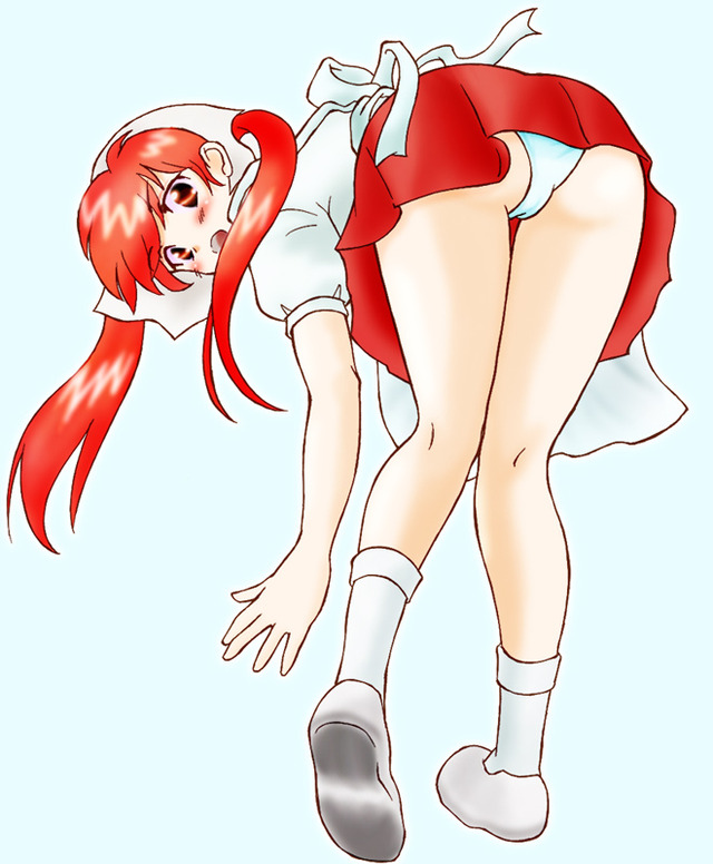 red hair hentai from apron blush dress pigtails bending ctr