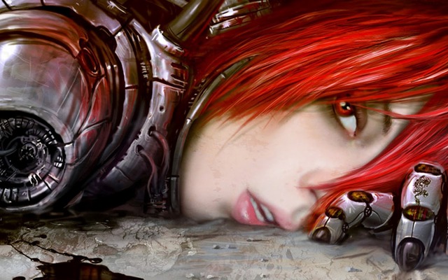 red hair hentai girl wall cyber