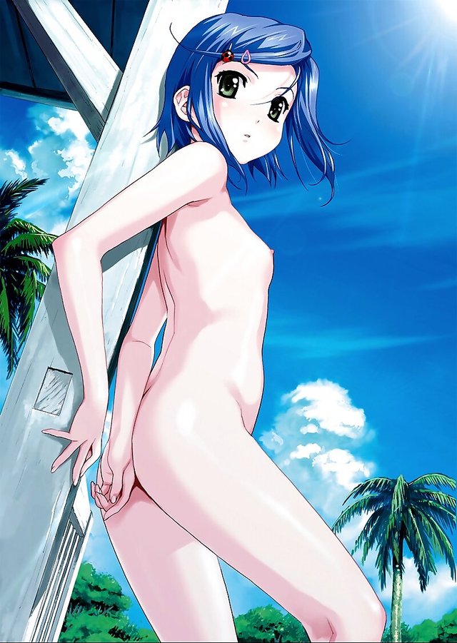 short hair hentai page game hair nude blue eyes boin short green loli happoubi jin highres maya flat resort chest outdoors hairclip ornament koromogae