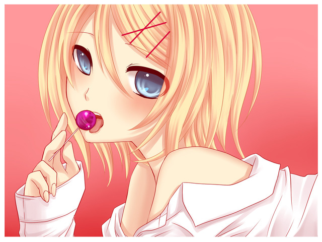 short hair hentai category blonde hair blue eyes moe rin konachan short lollipop pixiv vocaloid kagamine yayoi