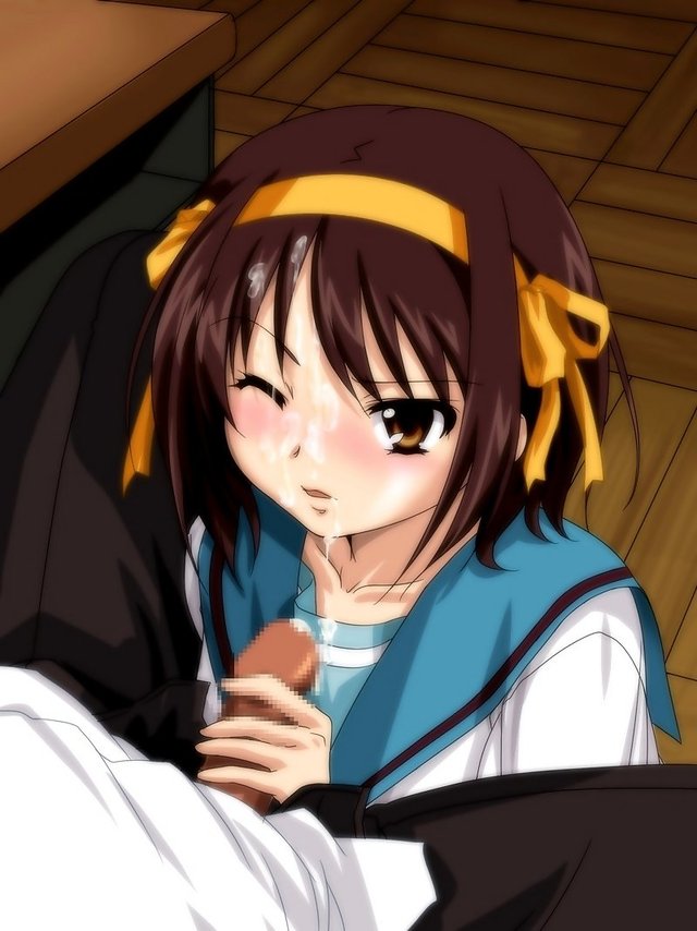 suzumiya haruhi no yuuutsu hentai censored hair cum dark bloganime penis brown fellatio short hajime facial oral highres kotobuki haruhi suzumiya vertical interracial yuuutsu