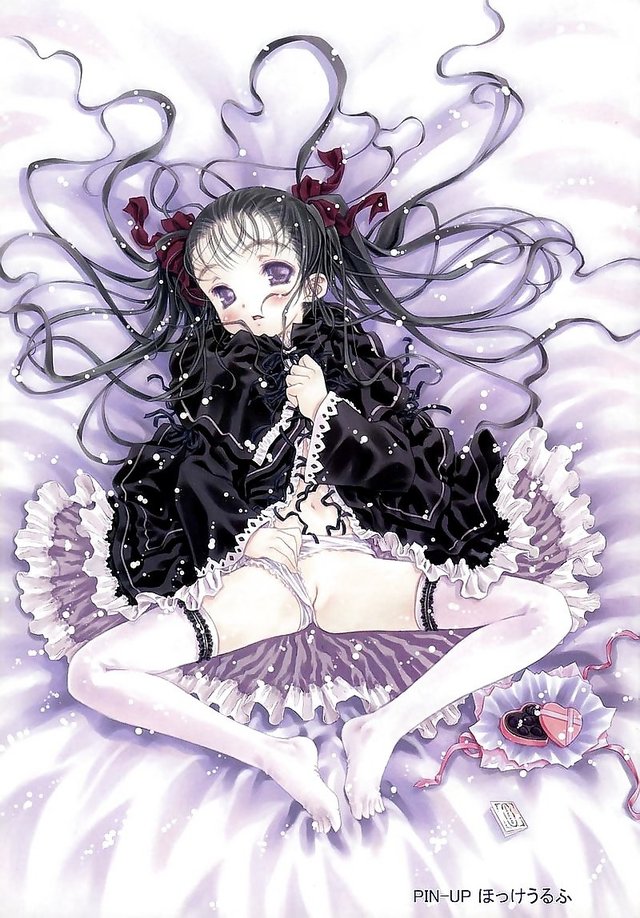 thighhighs hentai black panty hair blue eyes long lolita pull thighhighs heart chocolate loli panties bed twintails pin valentine highres ribbon ribbons gothic focke wulf