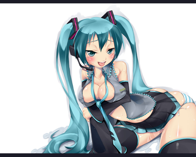 twintails hentai blush open cleavage underwear miku show thighhighs shirt konachan panties twintails hatsune vocaloid tie striped imazon