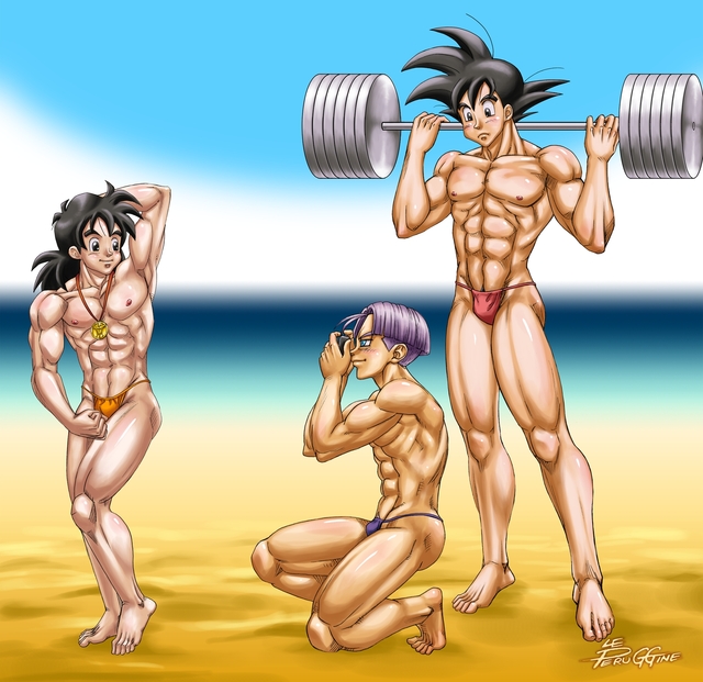 dragon ball z hentai photos hentai dbz beach dragon kai fanart yaoi bodybuilding gay ball weekend bishonen muscle dbkai bara saiyan gohanxtrunks peruggine venice speedo