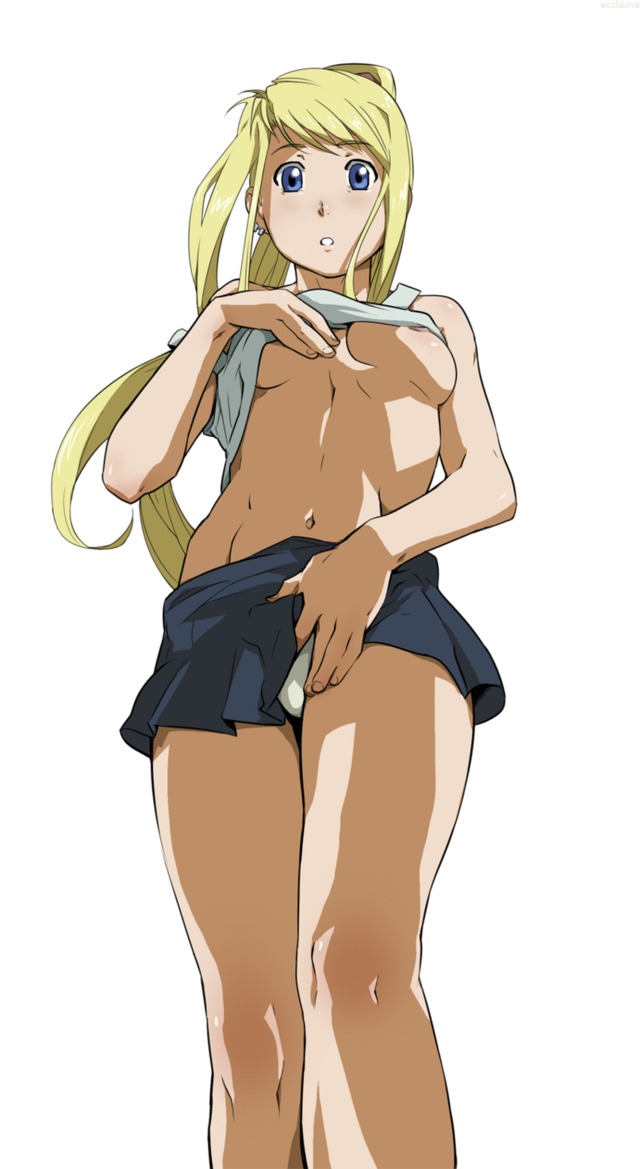 fma hentai winry hentai blonde hair breasts lift artist skirt blue eyes request bra shirt panties fullmetal alchemist winry rockbell underboob midriff