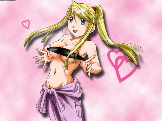 fullmetal alchemist winry hentai hentai blonde hair huge breasts blush large eyes topless paizuri grey fullmetal alchemist winry ponytail rockbell chupimaro