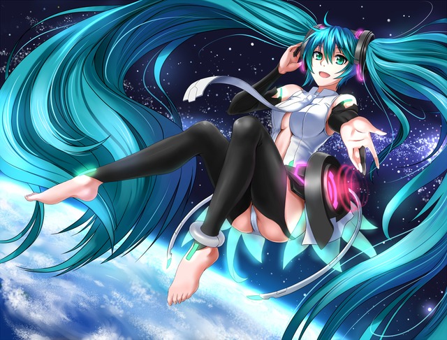 hatsune miku 3d hentai search label miku thighhighs konachan twintails space barefoot hatsune vocaloid yoko littner headphones windtalker append