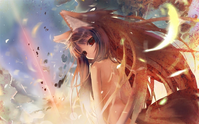 horo hentai anime tail sky hair nude eyes long brown red animal ears konachan wolf history spice horo clouds wolfgirl valences