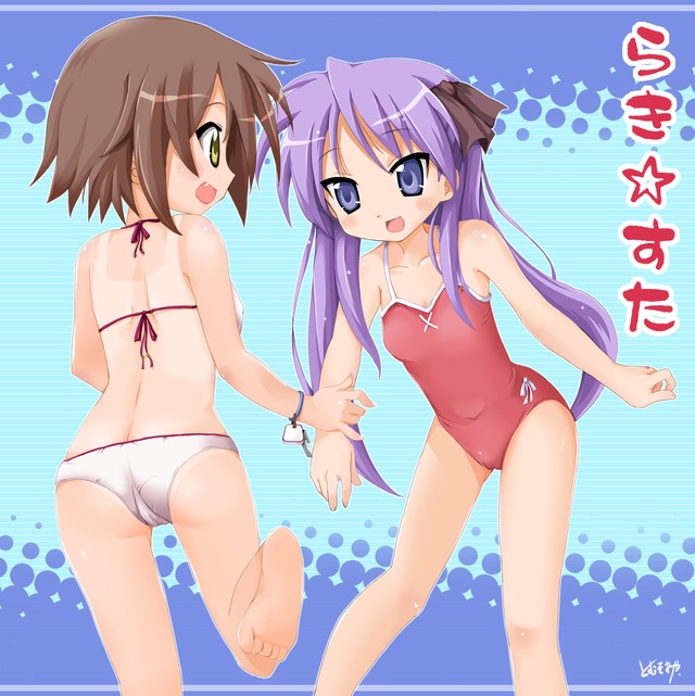 lucky star tsukasa hentai ass blue eyes bikini kagami tsukasa barefoot hiiragi izumi