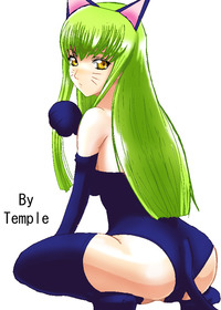 usagi-chan de cue!! hentai animal ears ass bare shoulders cat tail catgirl code geass female green hair long looking back solo strapless temple artist thighhighs vertical