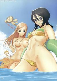 free anime hentai porn bleach porn beach breasts highres innertube inoue orihime kuchiki rukia nude sky swimsuit taka tony hentai free anime pictures