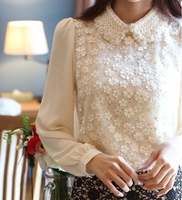 gratis manga porn wsphoto autumn korean lace long sleeved chiffon shirt three dimensional flower beaded doll collar largo manga camisa gasa encaje superior env gratis