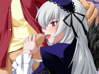 rozen maiden hentai bab cbb blush fellatio purple eyes rozen maiden saliva trail silver hair suigintou tongue