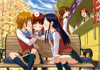 futari wa pretty cure hentai bench brown hair food futari