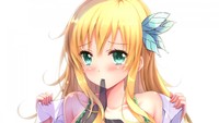 blue eyes hentai wallpapers hentai blondes blue eyes bra cleavage open shirt wallpaper