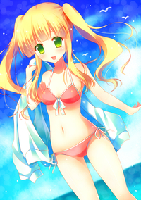 blush hentai bebd konachan azuki azusa bikini blonde hair blush green eyes hentai ouji warawanai neko swimsuit show