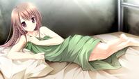 game cg hentai konachan barefoot bed blush brown hair game kimishima long miyama mizuki otome tsumugu koi canvas pink eyes trap visual novel