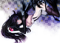 black hair hentai konachan black hair rock shooter blue eyes cleavage horns tagme