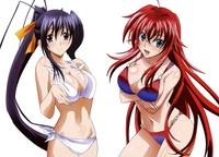 2girls hentai gelbooru girls bikini black hair breasts cleavage green eyes high school dxd himejima pin category