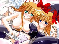 2girls hentai girls adult blue eyes blush bdsm bondage forced kirisame