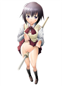 bamboo blade hentai bab bamboo blade black hair kawazoe tamaki navel panties purple eyes school uniform short skirt lift sword weapon