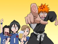 bleach hentai ichigo konachan bleach food keigo asano kuchiki rukia kurosaki ichigo karin yuzu pointing vector yellow hentai