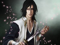 byakuya hentai art zetsuai byakuya kuchiki bleach boy knife blood broken petals wallpaper