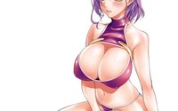 cleavage hentai pictures wallpapers hentai bikini cleavage sitting huge boobs simple background wallpaper