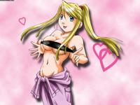 fullmetal alchemist winry hentai winry rockbell hentai large blonde hair blush breasts chupimaro fullmetal alchemist grey eyes huge paizuri ponytail topless