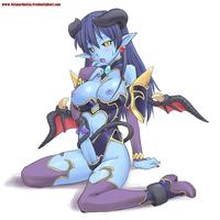 futa on female hentai futa astaroth blue skin breasts demon girl earrings elbow gloves futanari horns long hair purple shinrabansho succubus tail thighhighs wings yellow eyes hentai girlfriend