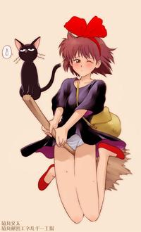 ghibli hentai black cat animal blush bow eyes brown hair