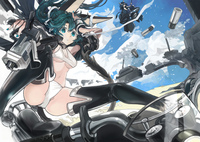 sky girls hentai konachan girls black hair boots breasts clouds green eyes gun long mecha motorcycle original shirt sky tail thighhighs underboob weapon anime wallpaper