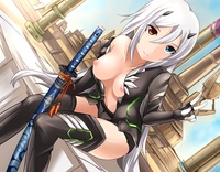 hentai gallery boobs bicolored eyes breasts horns phantasy star katana long hair navel nipples open shirt sword thighhighs weapon white yoshimo hentai pics vol