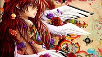 hentai girl x girl wallpapers hentai tattoos wings redheads anime girls wallpaper